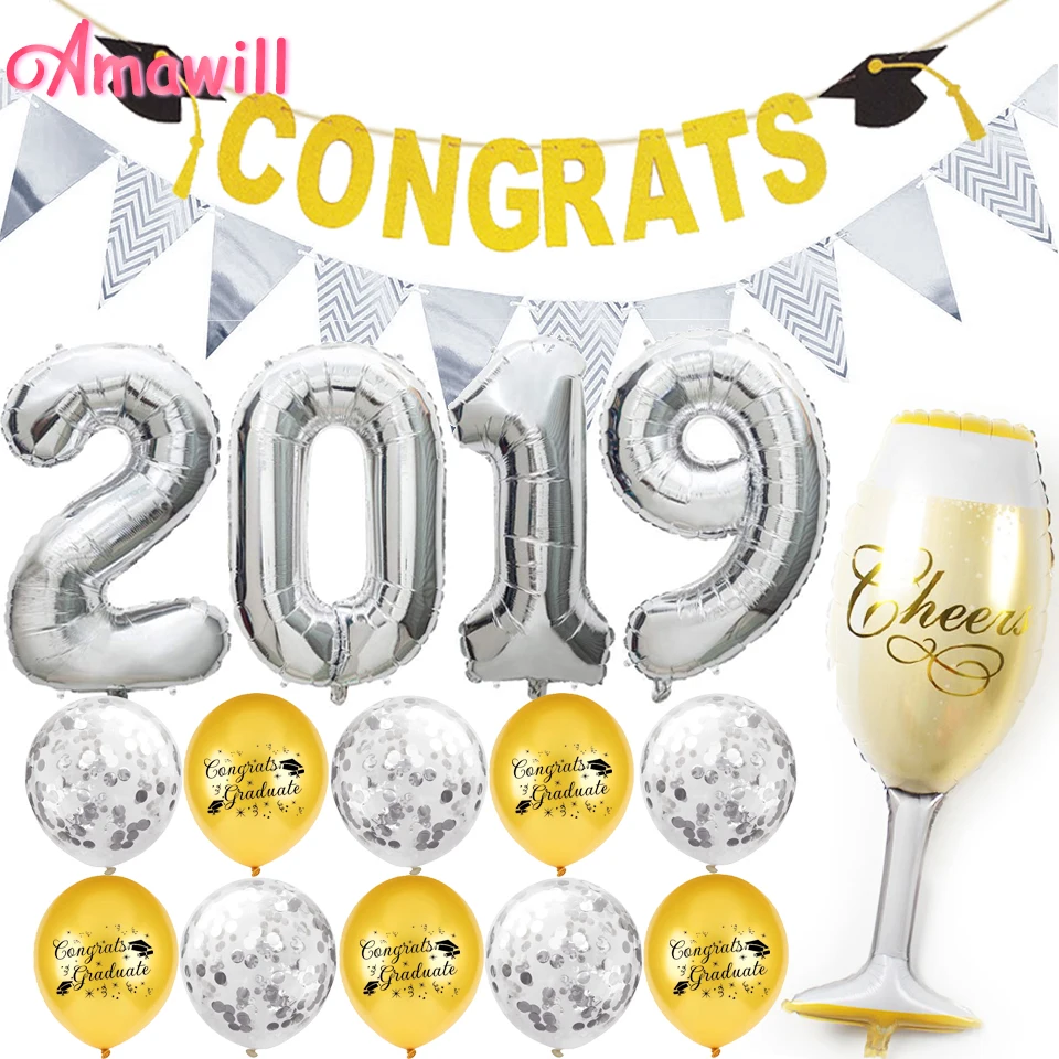Amawil Gold 2019 декорация для выпускного вечера бутылка фольга воздушные шары баннер с