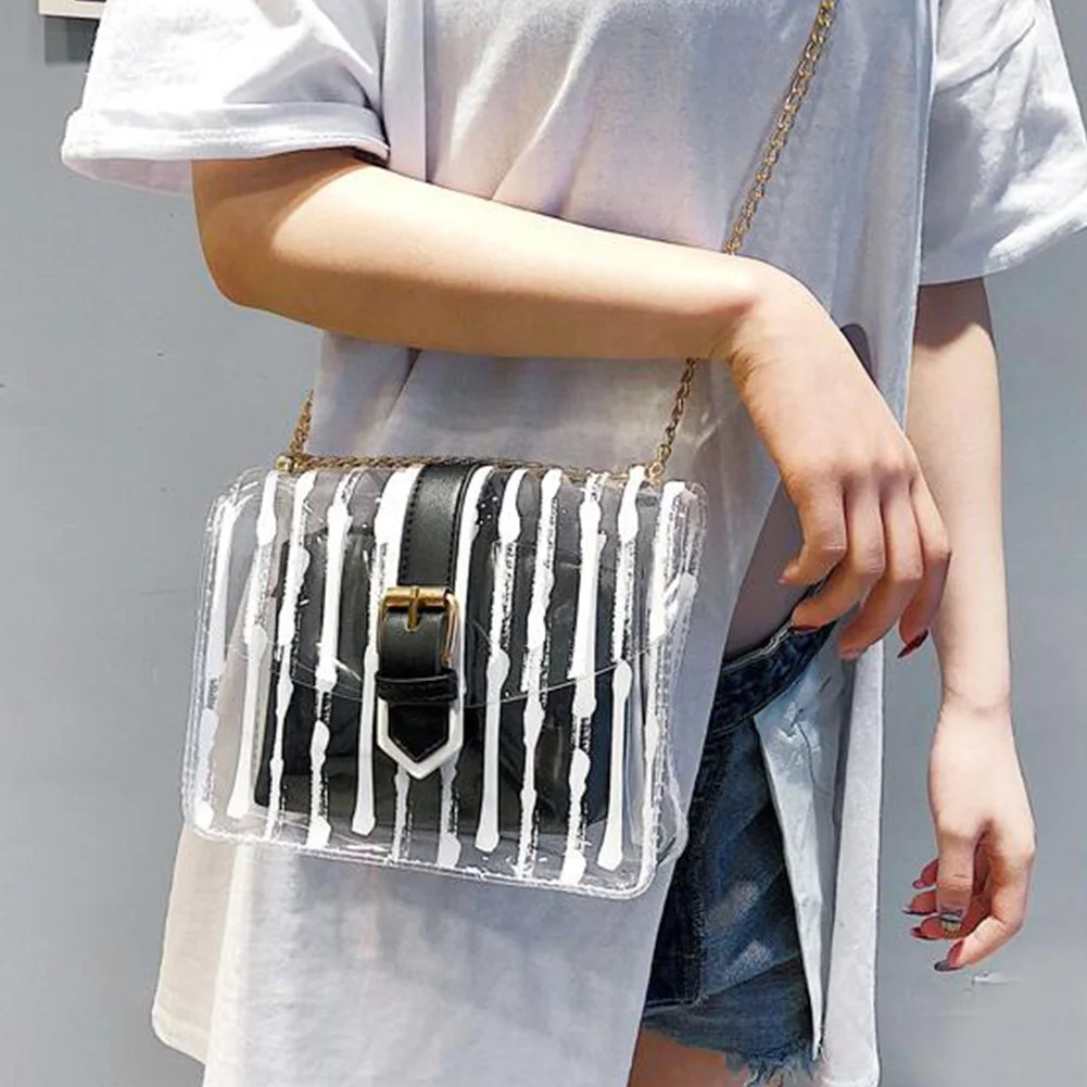 

Striped Clear Transparent PVC Chains Shoulder Bags For Women 2019 Luxury Candy Color 2 Pcs Flap Cover Messenger Crossbody Bags