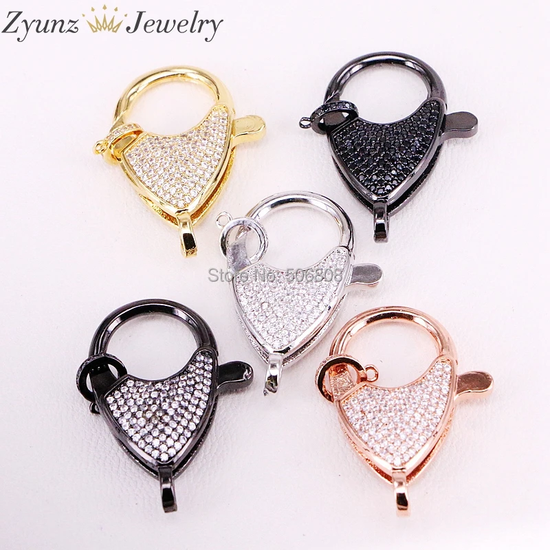 

5PCS ZYZ324-9785 Micro Pave Lobster Claw Clasp/Link Connector, Micro Pave CZ Clasps with Clear CZ, Black CZ Clasp