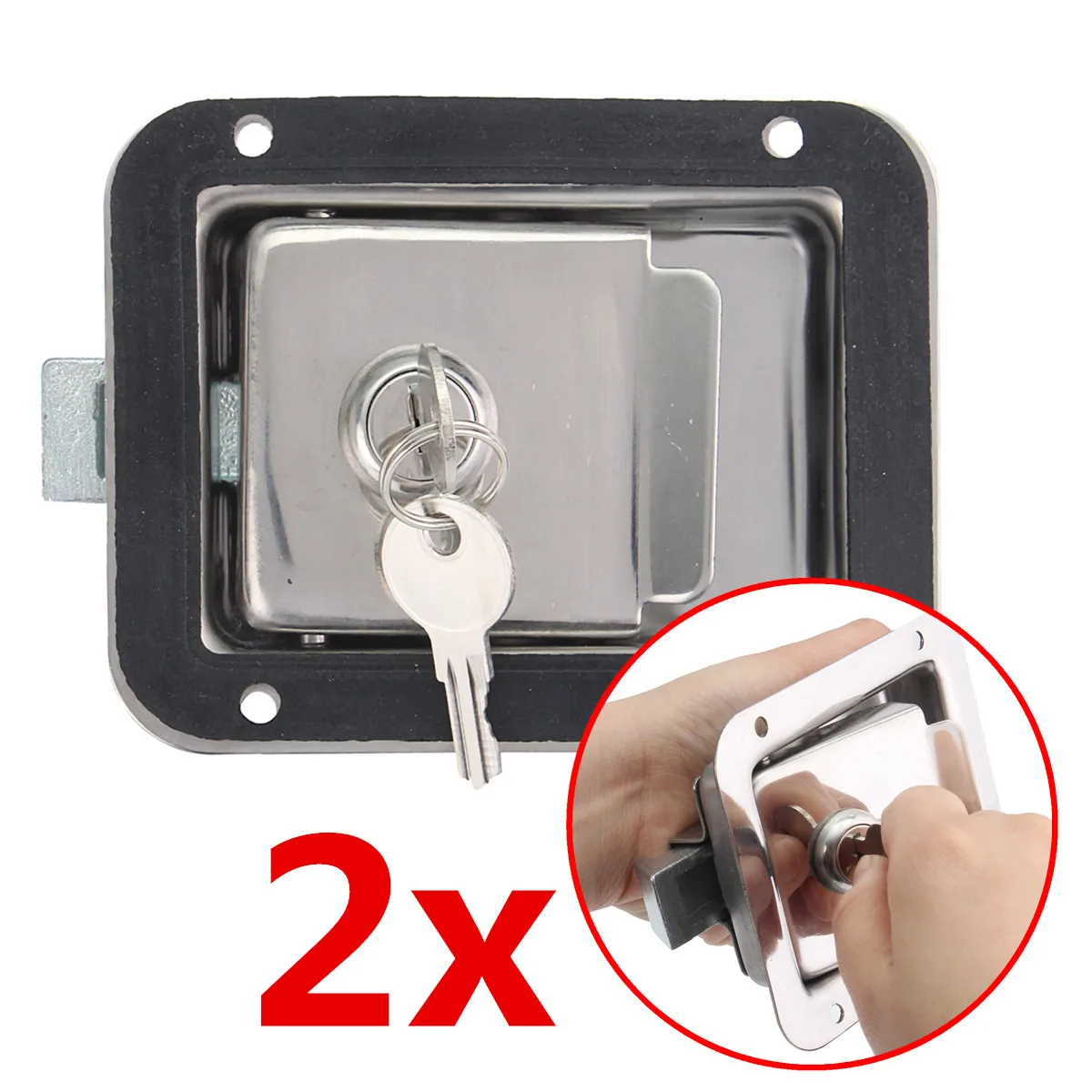 

2Pcs/set Stainless Steel Paddle Door Lock Latch Handle Truck Tool Box Trailer With Key Sliver Replaces Flush Mount Durable