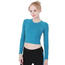 Для женщин одежда с длинным рукавом тренировки Crop Top высокие эластичные Фитнес спортивная рубашка пикантные Gym Спорт Топ груди площадку йога топ с отверстием для большого пальца