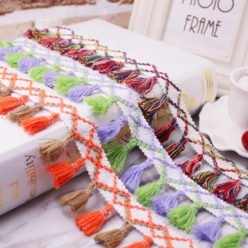 

0.9m 1 PC 20mm Cotton Lace Ethnic Style Coloful Trim Fabric For Sewing Hometextile Clothes Embellishment DIY Wedding Decoration