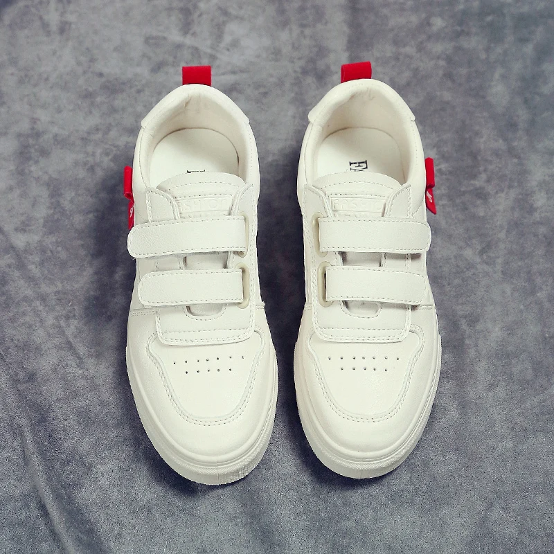 

Spring Women White Sneakers 2019 Women Casual Shoes Hook&Loop Leather Comfortable Flats Shoes Ladies Board Shoes Woman Femme