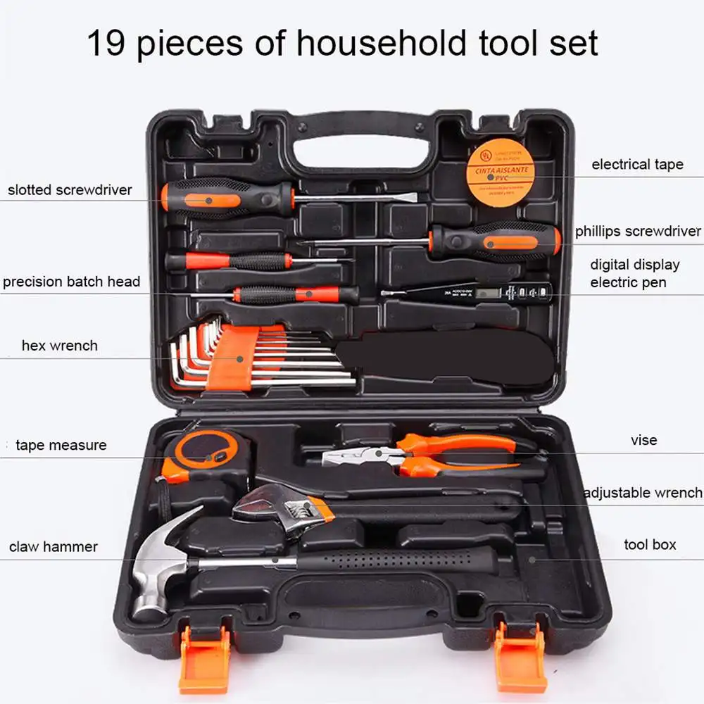 

19pcs Hardware Toolbox Tool Set Portable Home Combination Repair Toolbox With Plastic Box For Home Car Repair Tool Kits
