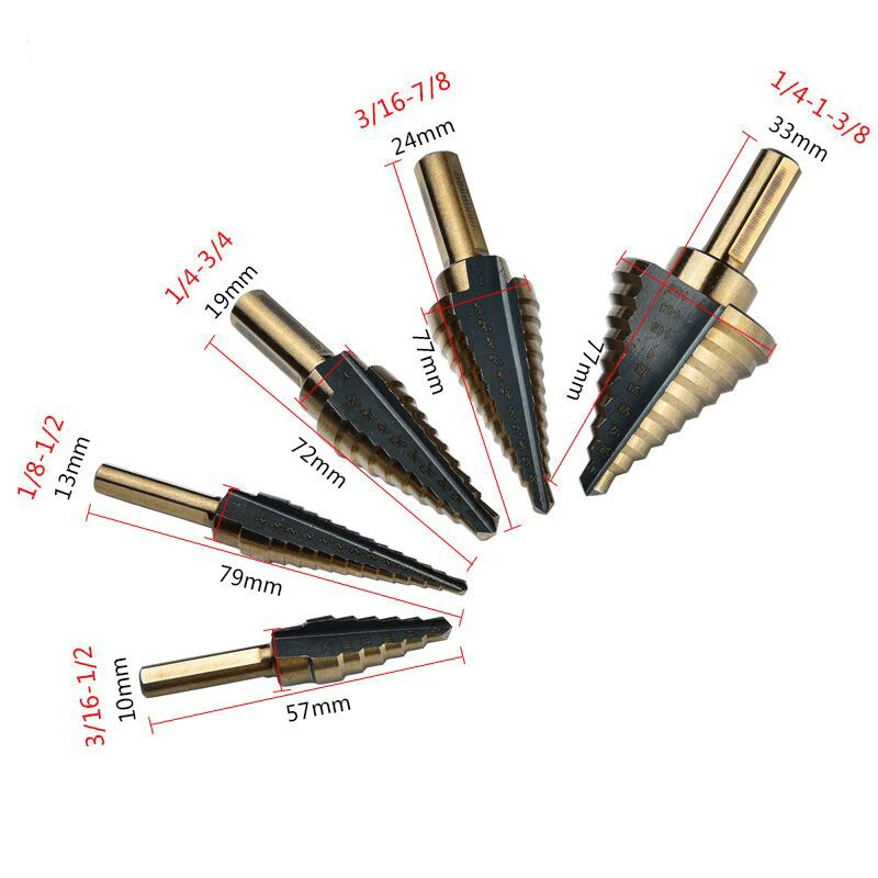 

High-speed Steel Titanium-plated Triangle Handle Step Drill Center Punch Set With Aluminum Box