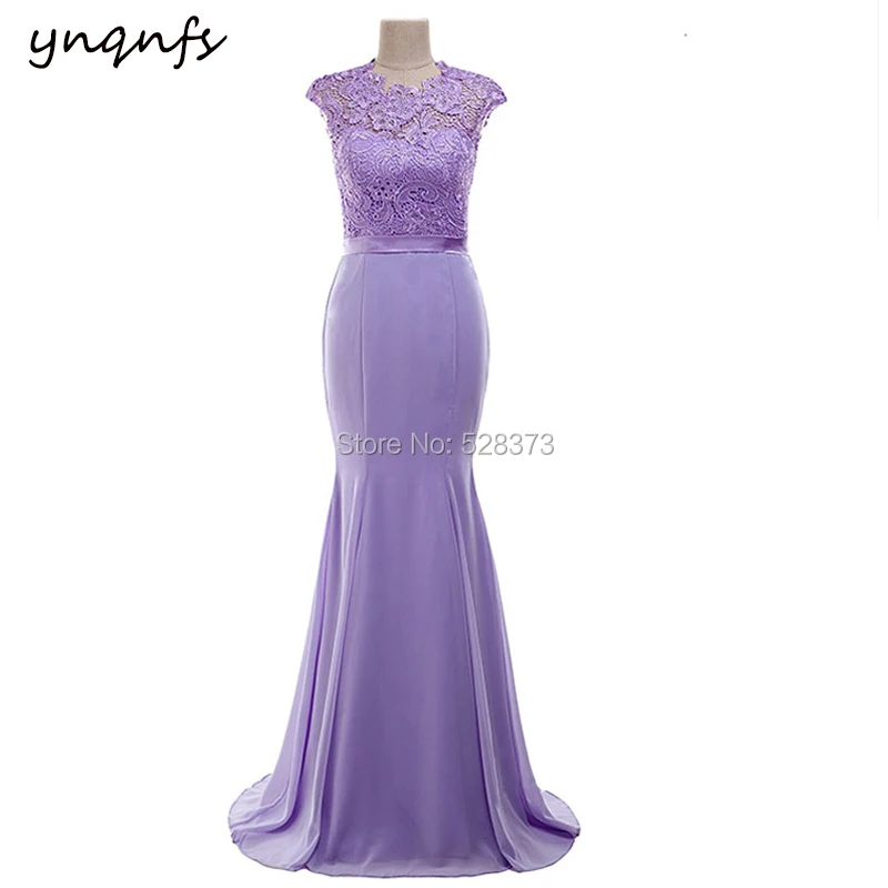 YNQNFS M39 элегантные разноцветные шифоновое платье Кепки рукавом Русалка Vestido Формальное кружевное платье подружки невесты