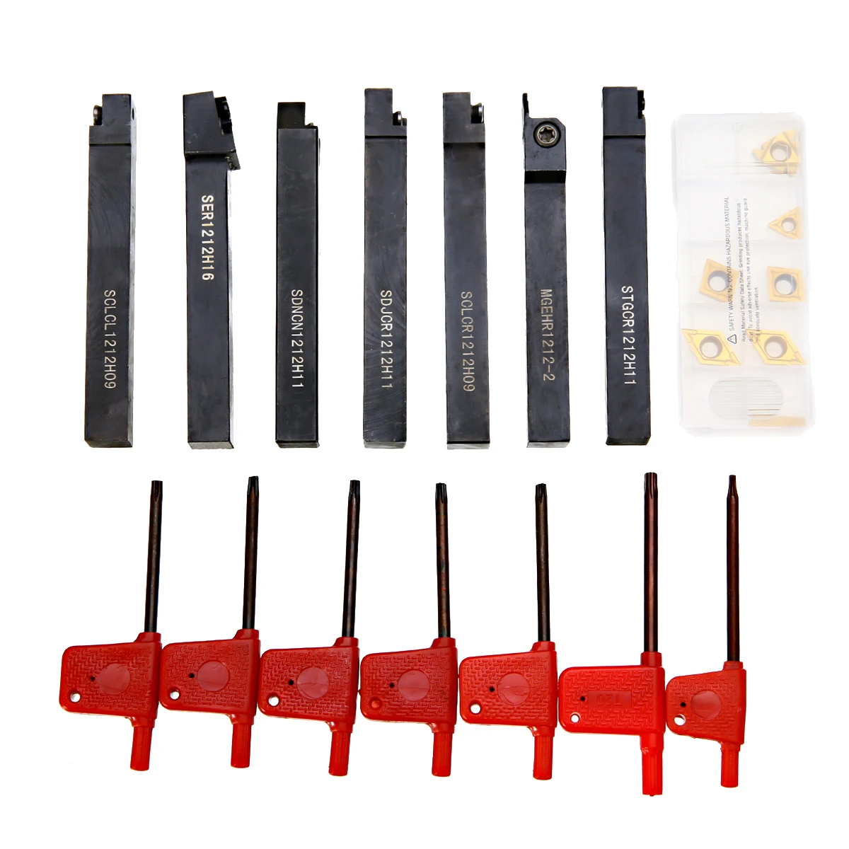 

7pcs 100mm Length CNC Lathe Turning Tool Holder + 7pcs DCMT TCMT CCMT Inserts with 7pcs Wrenches