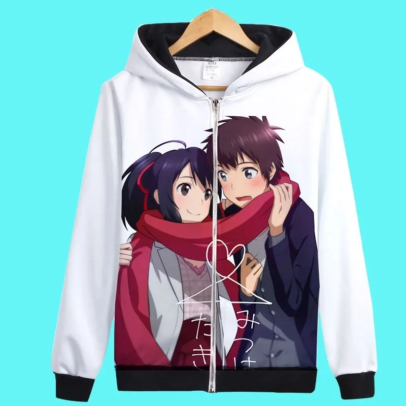  Men Women Hoodie for Anime Kimi no na wa Your Name Love Story Coat Unisex Zipper Hoodies Sweatshirt