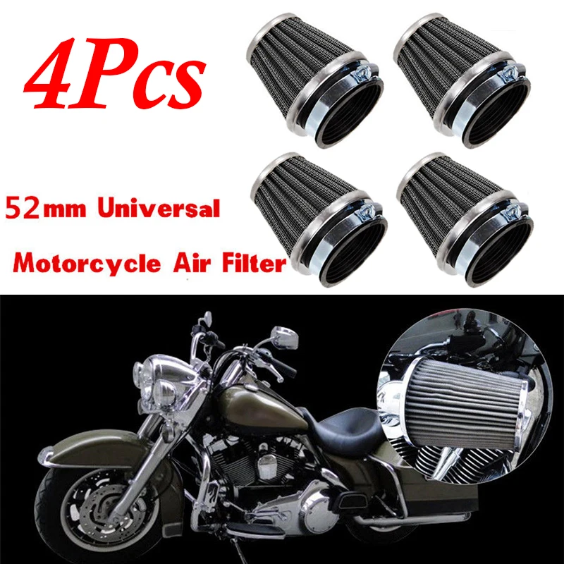 

4pcs For Motorcycle Racer 52mm Inlet Cold Air Intake Tapered Air Filters Cleaner