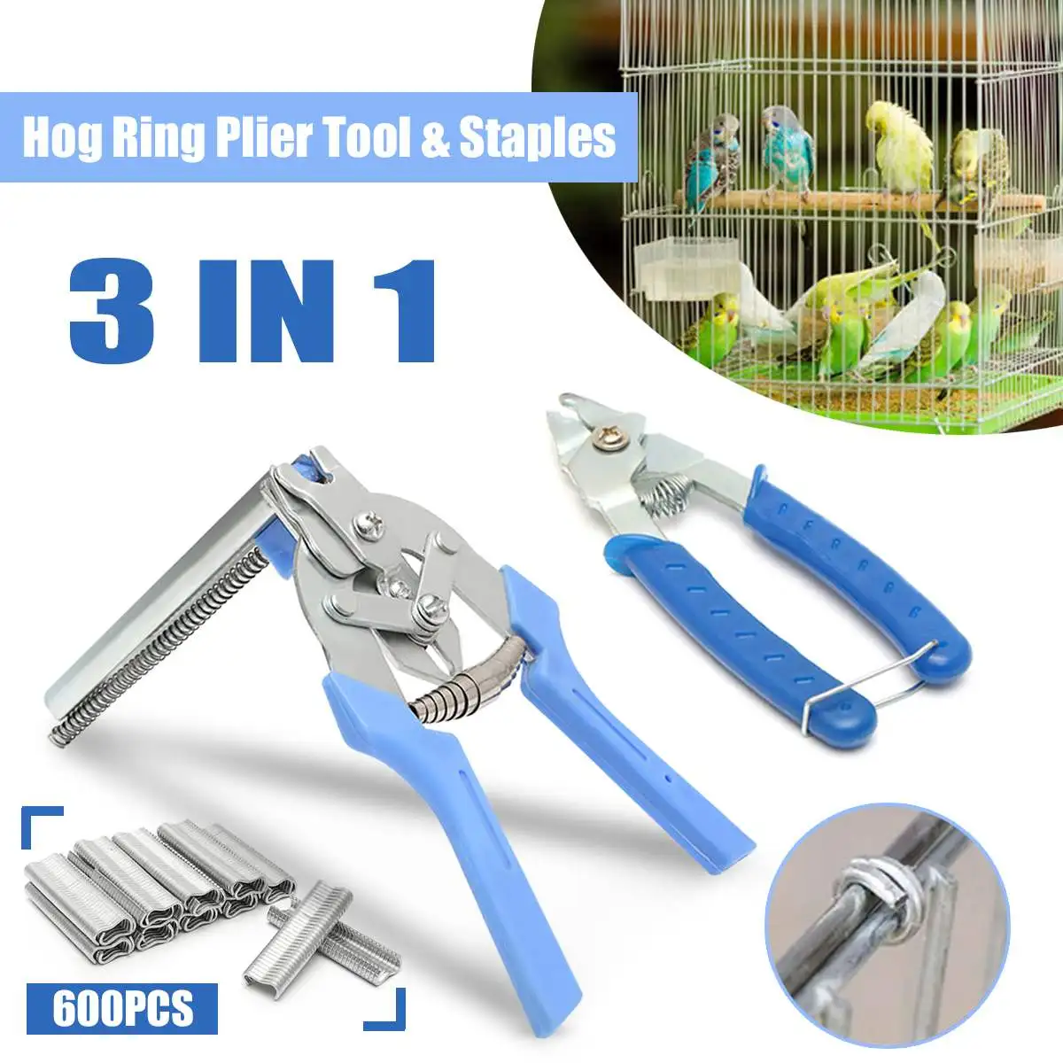 

2pcs Hog Ring Plier Tool with 600pcs M Clips Chicken Poultry Mesh Cage Wire Fencing Crimping Solder Joint Welding Repair Tools