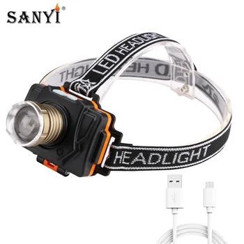 

Sanyi XML T6 LED Headlamp Headlight Zoom Focus Torch USB Rechargeable Flashlight Head Lamp Night Fishing Light With Battery