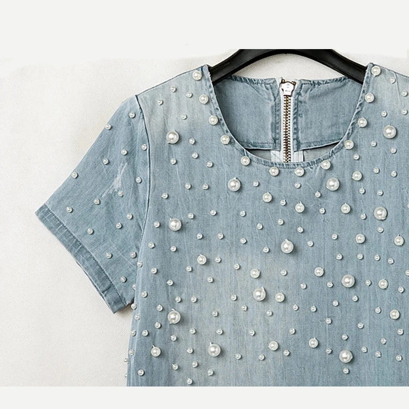2019 Summer Loose Blue Jeans Dresses for Women Plus Size Short Sleeve O Neck Women Denim Dress Washed Vestidos 4XL 5XL
