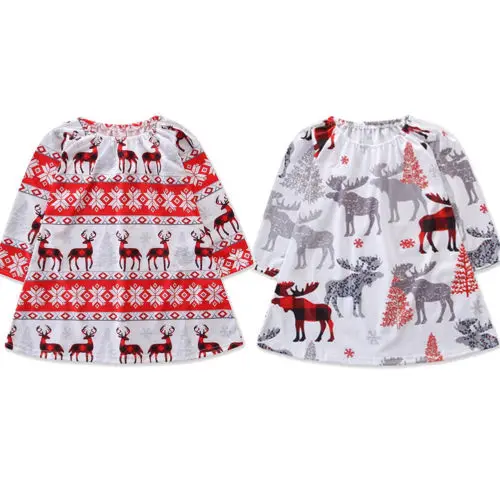 

Xmas Toddler Kid Baby Girl Dress Pagant Tutu Christmas Deer Dresses Clothes 1-6Y