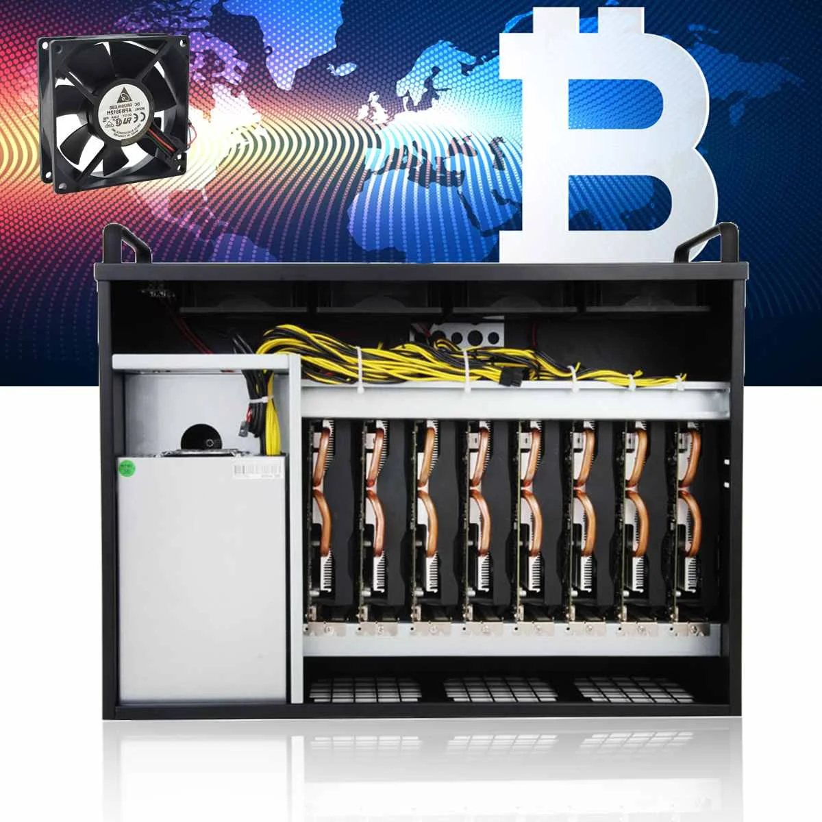 Open Air Mining Rack Frame Rig Case Box 4U For 8 GPU Ethereum ETH/ZEC/Bitcoin with 4 Fan