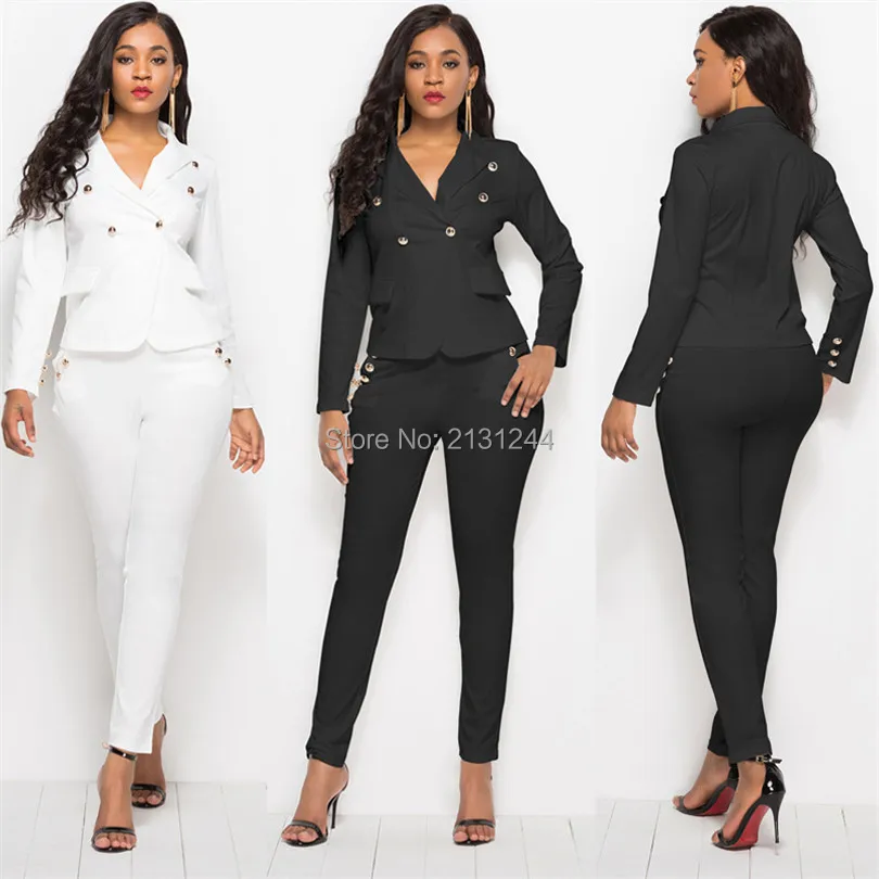

2018 New Business Pant Suits High Quality Set Blazers Formal Women OL Elegant Plaid 2 Piece Sets Uniform Jackets Set