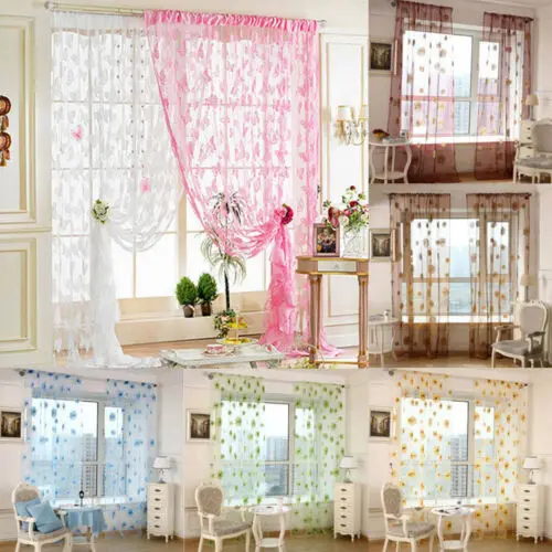 

Faroot Window Curtain Bathroom Home Kitchen Floral Butterfly Sheer Voile Valances Decor