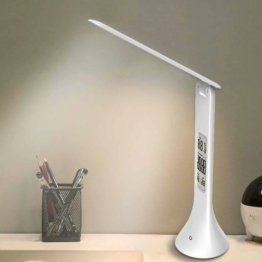  USB Chargeble LED Desk Lamp Foldable Dimmable Touch-Type Table Lamp with Calendar Temperature Alarm - 32952217731