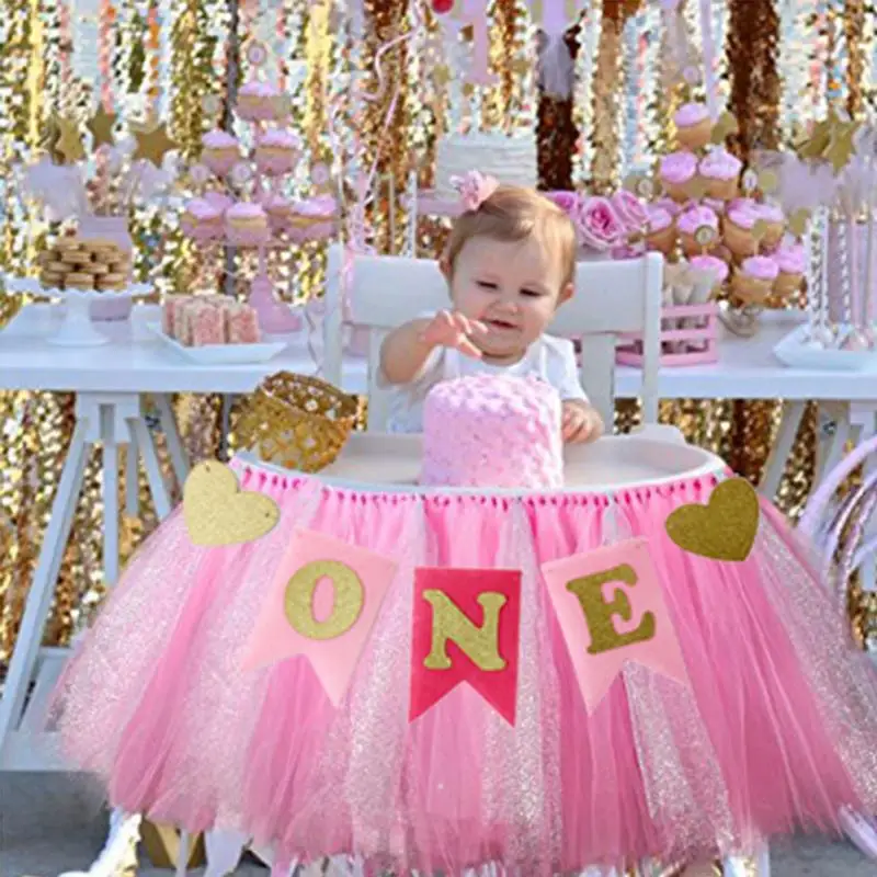 

Baby 1 First Birthday Boy Girl Balloons Kids One Year Old Birthday Non-woven fabric Garland Banner Children Party Decor