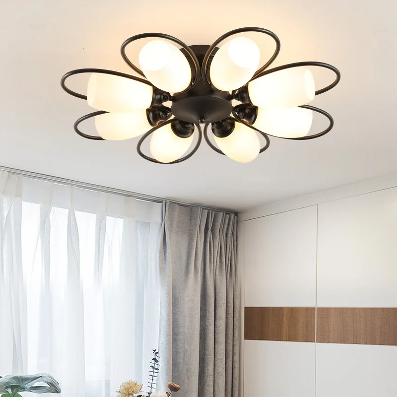 Современная Потолочная люстра свет для гостиная Внутреннее освещение для спальни светильник цветок дизайн лампы мотоциклов металла