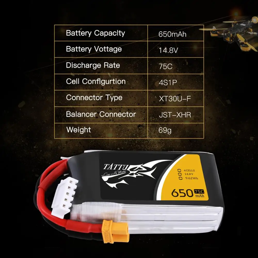 Татту 14,8 V 650 мА/ч, 4S Lipo Батарея пакет 75C-150C с XT30 разъем для Babyhawk-R 130 150 Размеры FPV рамка квадрациклов, вертолётов, самолётов на радиоуправлении