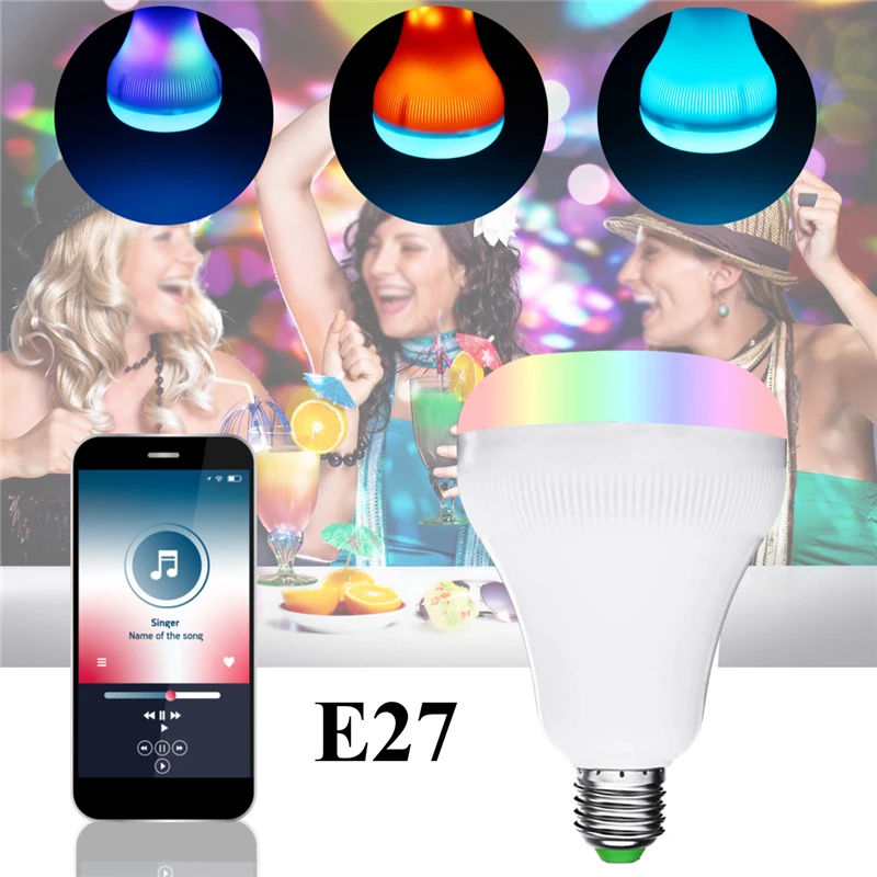 

Smuxi B22 E27 18W LED Music Flame Effect Light Bulb Wireless bluetooth Speaker with Wireless Remote Control Yellow/Colorful