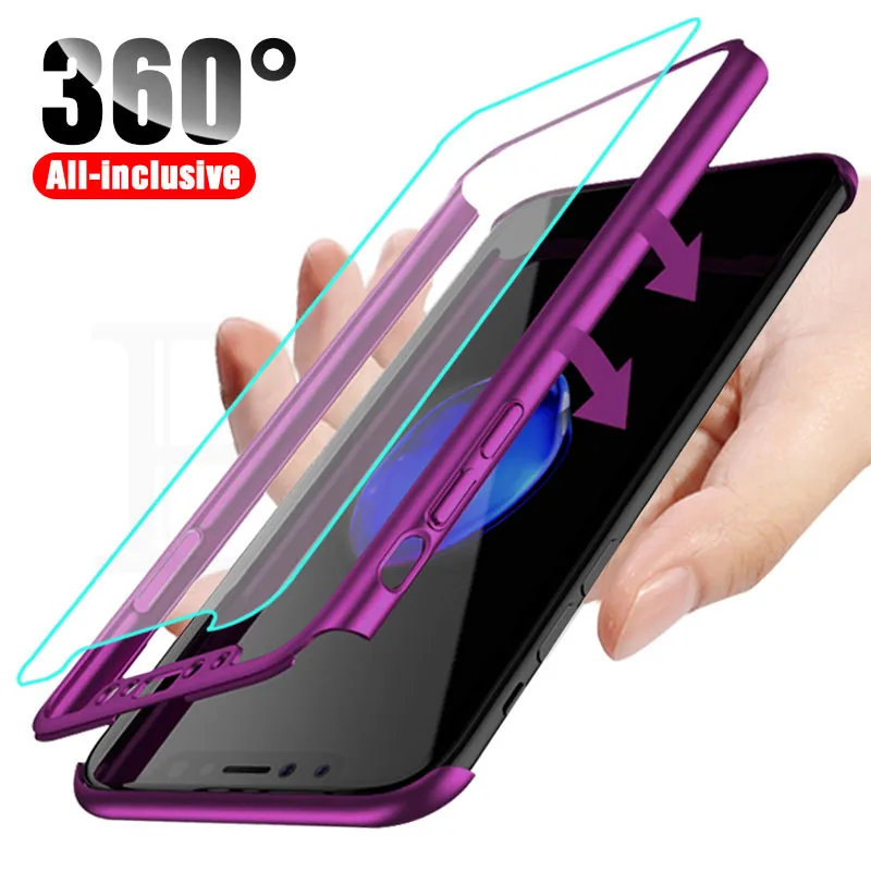 

360 Full Protective Phone Case For iPhone 6 6s 7 8 Plus X 10 Coque Case 5 5S SE For iPhone XS Max XR Full Cover Case With Glass