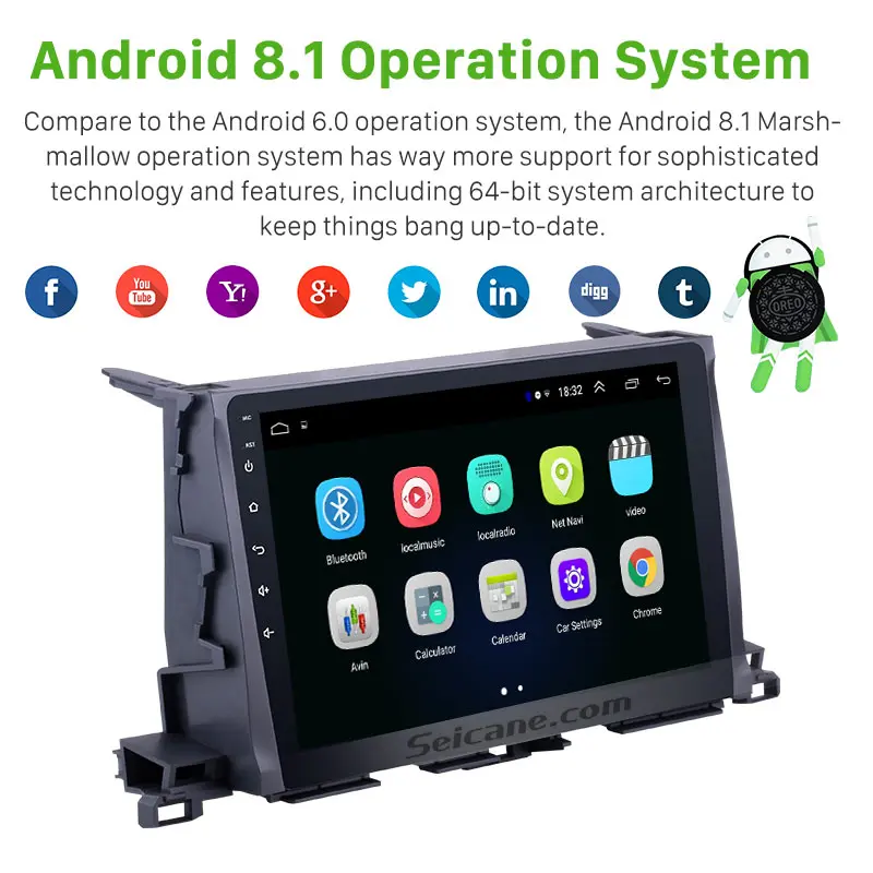 Cheap Seicane 10.1 inch for 2015 Toyota Highlander Android 8.1 GPS Navigation System 1024*600 Touchscreen Radio Bluetooth OBD2 DVR SWC 1