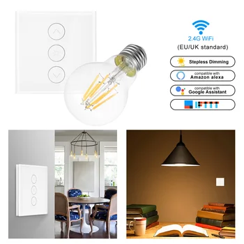 

Smart Light led Dimmer 220v EU Standard Wall Touch Control WiFi Light Switch Work With Alexa Google Assistant With Dimmer Bulb