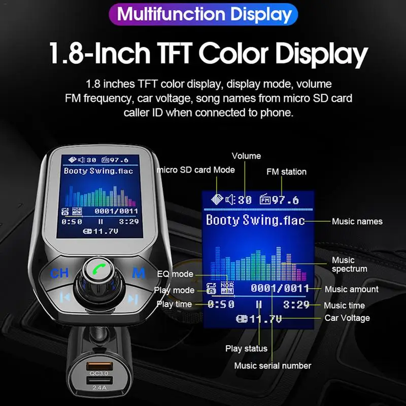T64 Bluetooth fm-передатчик 1 8-дюймовый Дисплей и QC 3 0 двойной зарядное устройство USB