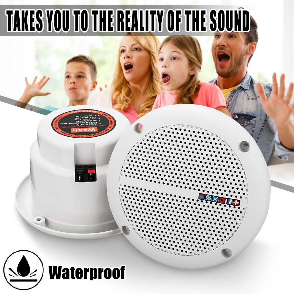 

2x 25W Waterproof Ceiling Speaker Syatems 2-Way Flush Mount Home Theater Loundspeaker Amplifier In-Wall/Boat/Car/Marine