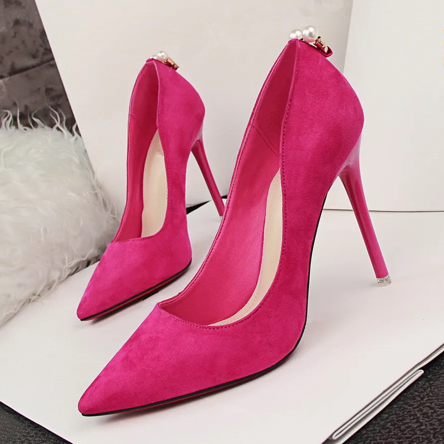 

Summer New European Style Fashion Elegant Flock Suede High Heels Shoes Pointed Toe Ultra Thin Heel Women Single Shoe DS-A0012