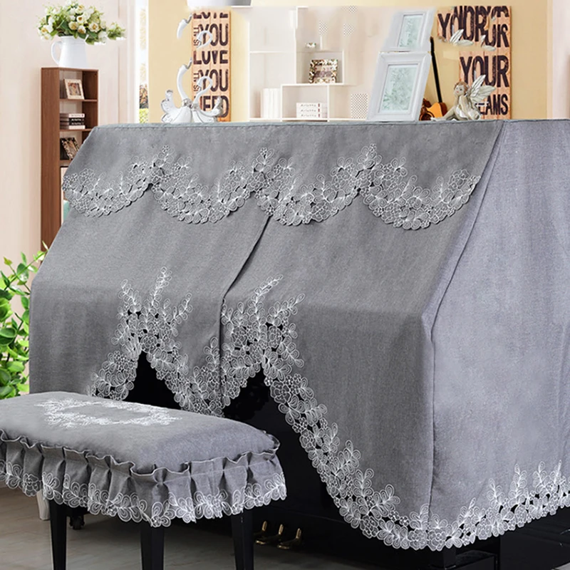 

Half &Full Piano Dust Cover with Stool Cover Style Contains Romantic Ballet Pink Classical European Lace Dust-Proof Piano Covers