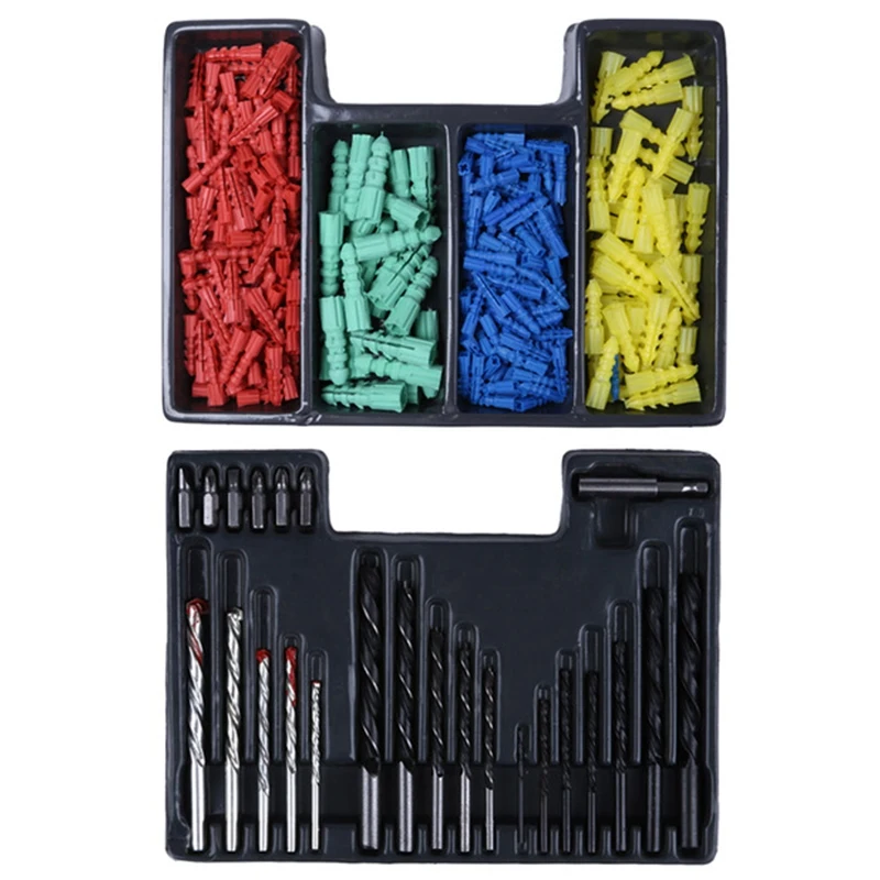 

300 Pcs/Set Woodworking Coated Twist Drill Bit Power Tools Masonry Drill Inflation Screwdriver Bit And Wall Plug Set