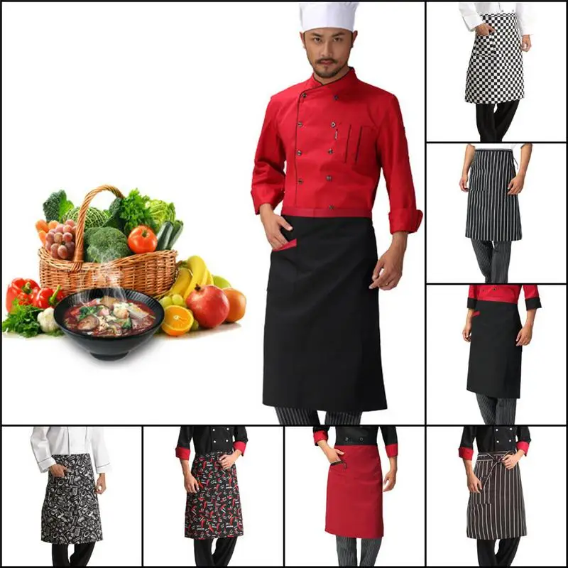 

Adjustable Fartuch Kuchenny Half Body Male Adult Apron Striped Chef Waiter Apron Customized Short Kitchen Cook Apron Delantal