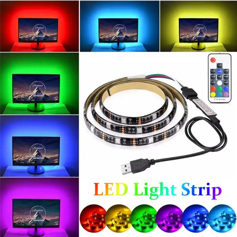 CLAITE 1 м RGB Светодиодная лента 5050 Водонепроницаемая USB лампа с 17Key RF дистанционный