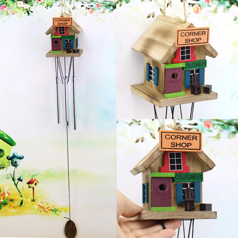 

Cute Wooden Log Cabin Aluminium Tubes Bells Wind Chime Yard Garden Outdoor Decor
