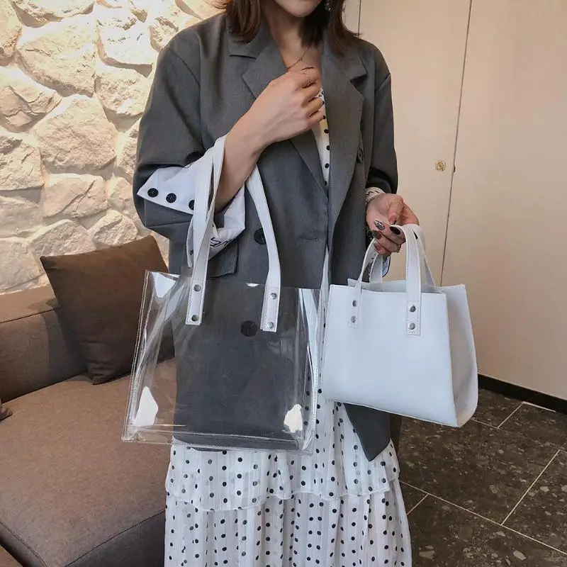 2 قطعة/المجموعة شفافة الكتف رسول حقائب النساء مخلب Crossbody أعلى-حقائب بيد للسيدات التسوق اليد