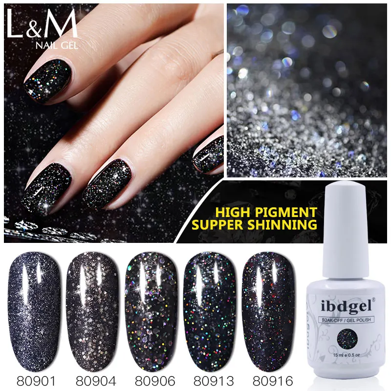 

1 Pcs ibdgel Black diamond gel nail Polish glitter color kuoyi dazzling starry sky shining design nail Manicure UV LED Gel
