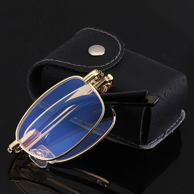 

Zilead Portable Anti Blue Light Metal Reading Glasses Foldable Men Business Presbyopia Glasses Eyewear With Case+1.0to4.0 Unisex
