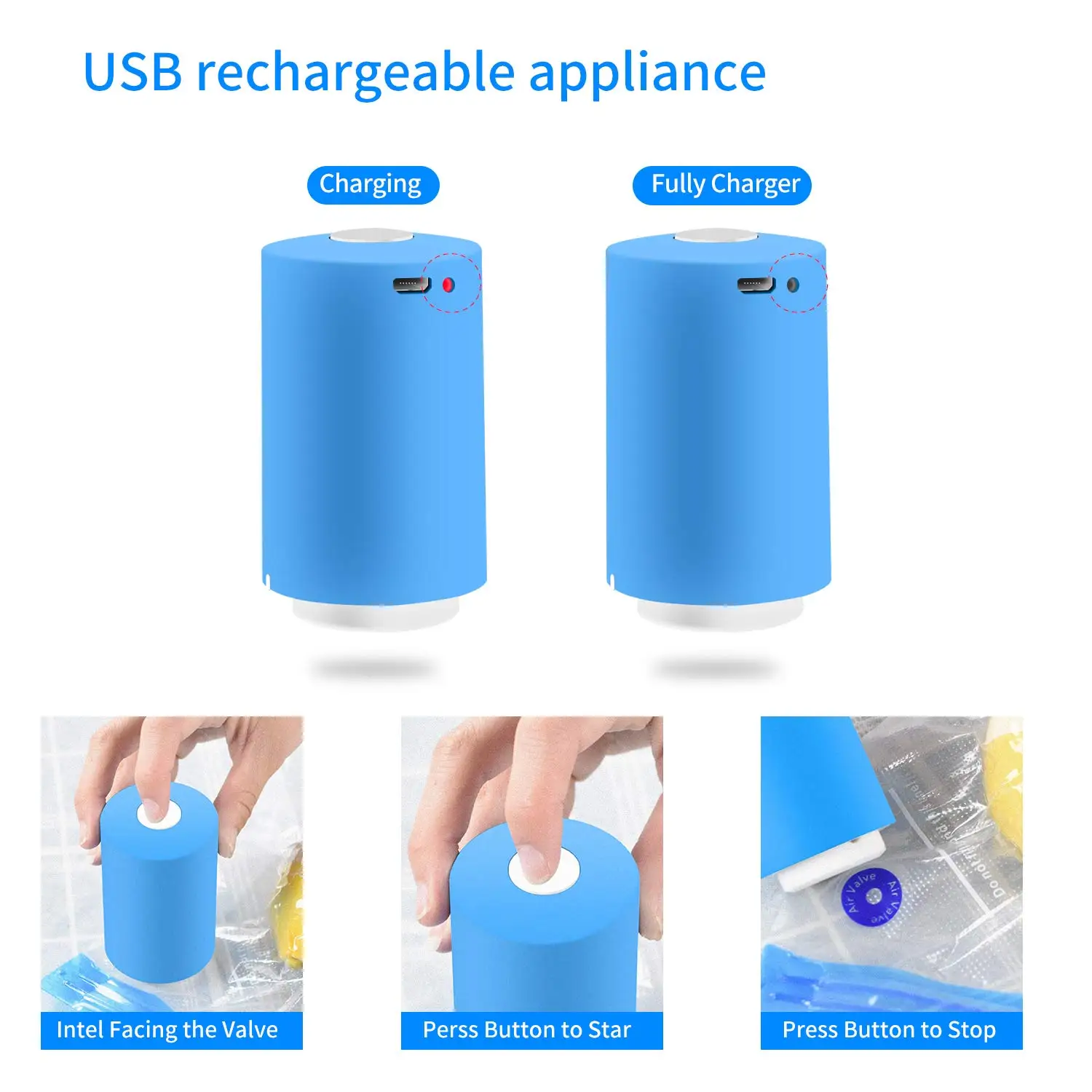 

Hot-Bags Kit with Mini USB Vacuum Electric Pump Reusable Food Vacuum Storage Bags 5Pcs