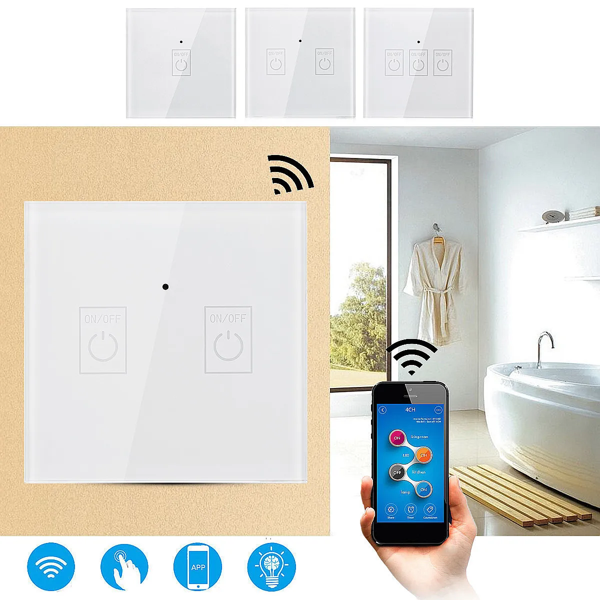 AC100V 230V 50/60Hz 1/2/3Gang WIFI Smart Wall Light Remote Panel Switch