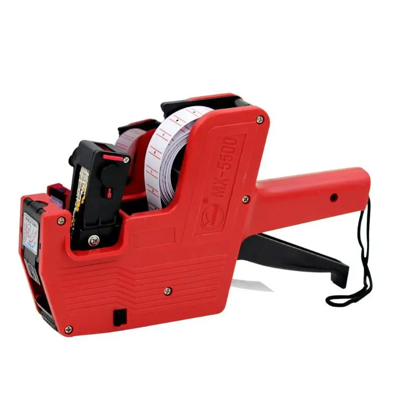 

MX-5500 8 Digits EOS Price Tag Gun+500 White with Red Lines Labels+1Ink Manual Pricing Machine Bidder Labeller Sticker Random