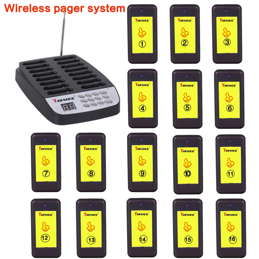 Free Shipping Wireless Paging System with 16pcs Coast Pager and 1pc Call Button Keypad