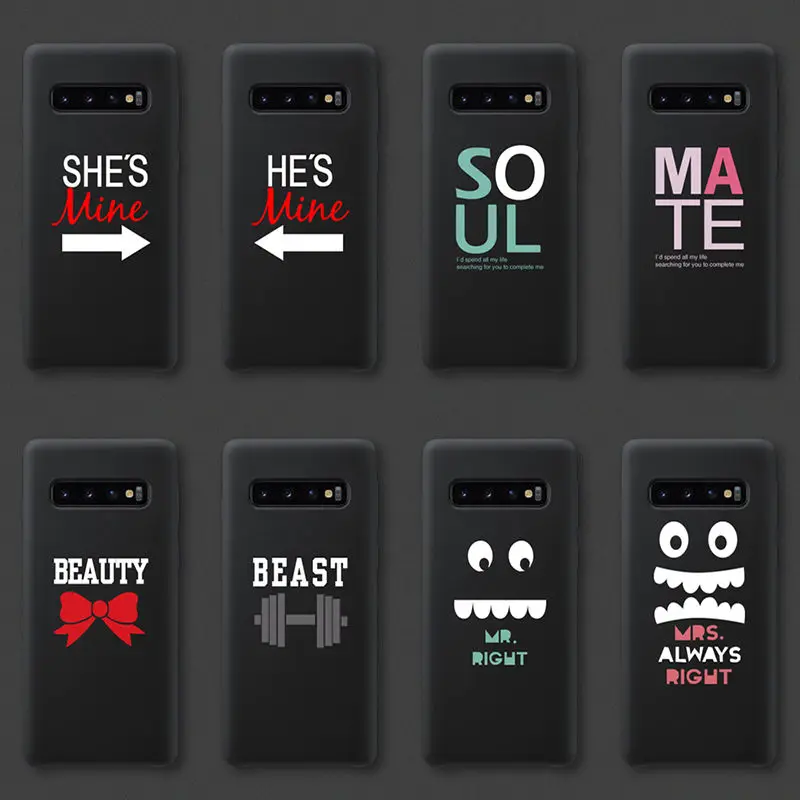

Couples Pattern Soft TPU Silicone Case For Samsung S 8 9 10 Plus S10 Liite Cartoon 3D Relief Letter Queen King Back Cover Coque