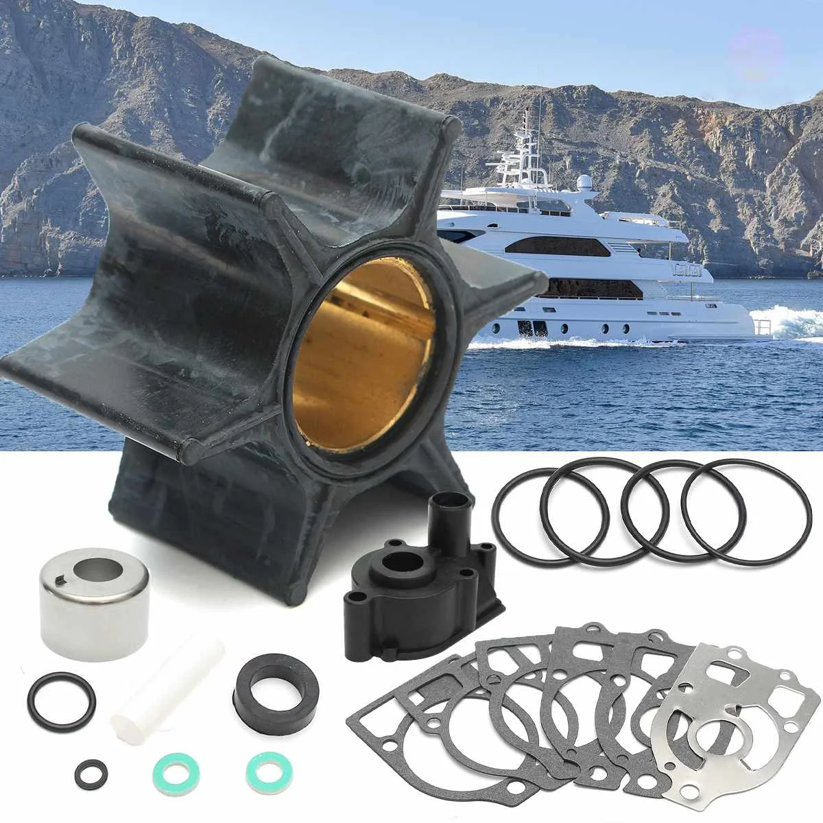 

46-96148T8 for Mercury Mercruiser Alpha 1 Mariner Water Pump Impeller Repair Kit Wear Plate Gaskets O-rings Rubber + Metal
