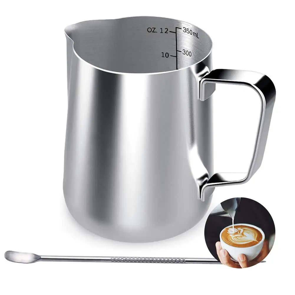 

IALJ Top Milk Jug, 350Ml Handheld Coffee Creamer Milk Frothing Pitcher Jug Cup With Measurement Mark And Latte Art Pen, Milk P