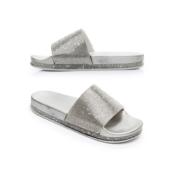 

Women Flip Flops Fashion Women Slipper Female Crystal Flat Summer Shoes Rhinestone Thick Bottom Bling Beach Slides