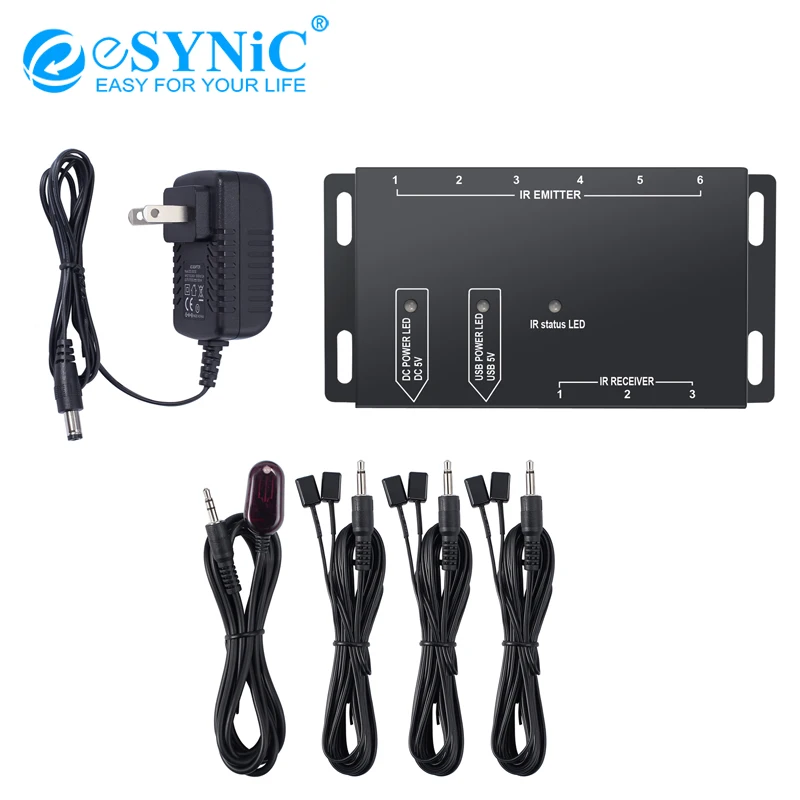 

Esynic IR Extender Receiver Emitters transmitter Infrared Remote Control Extender 6 Emitters 1 Receiver IR Repeater System Kit