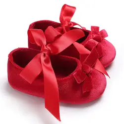 Детская одежда для новорожденных девочек, повседневная обувь с бантиком, нескользящая обувь для малышей, кроссовки с мягкой подошвой