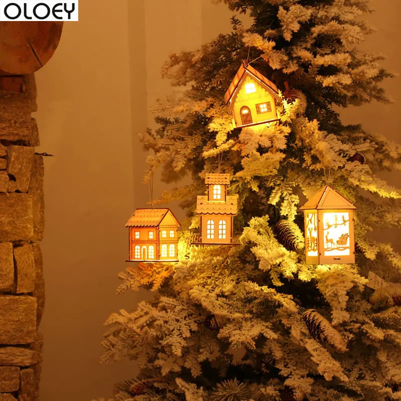 Buy Xmas wood house with LED light for gift christmas